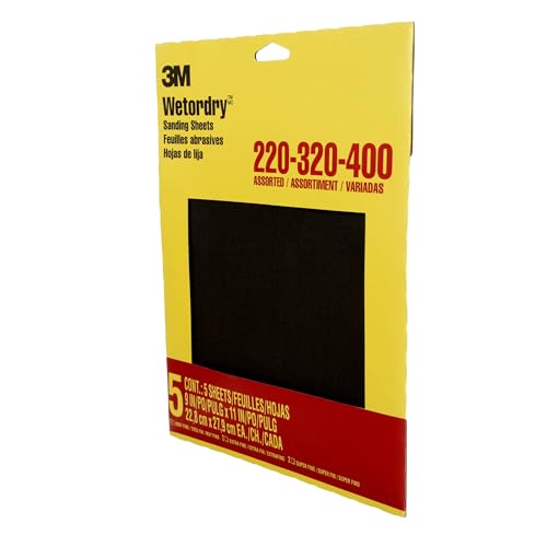 3M Wetordry Sandpaper, 5 Sheets, 9 in x 11 in, Assorted Grits (220 / 320 / 400), Use for Wet and Dry Sanding, For Sanding Between Coats of Varnish, Lacquer, Paint & Other Finishes (9088DC-NA) - Image 2