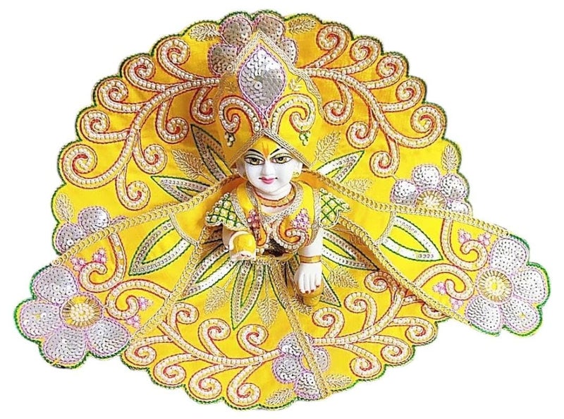 Partish Laddu Gopal Heavy Dress with Mukut l Ladoo Gopal Dress l Bal Gopal l Kanha Ji Thakur Ji Heavy Dress Size 1 2 4 5 6 (Yellow, Size 5) - Image 2