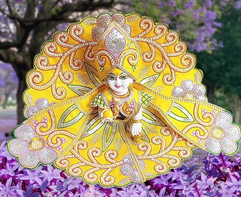 Partish Laddu Gopal Heavy Dress with Mukut l Ladoo Gopal Dress l Bal Gopal l Kanha Ji Thakur Ji Heavy Dress Size 1 2 4 5 6 (Yellow, Size 5) - Image 1