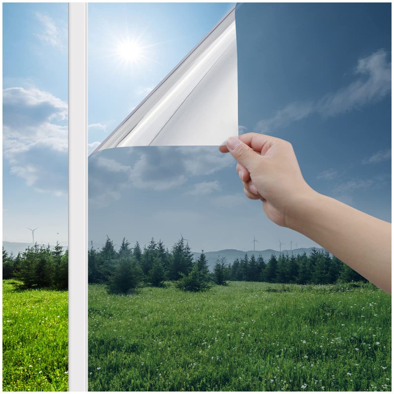 Haton Window Privacy Film One Way Window Tint for Home Sun UV Blocking Reflective Mirror Film Heat Control No Glue Static Cling See Out Not in Glass Door Covering Silver 354 x 1574