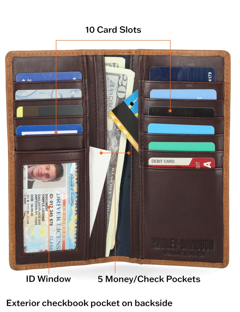 HARLEY DAVIDSON Harley-Davidson Men's Genuine Leather Rfid Blocking Rodeo Wallet, Cognac (Indo), Standard - Image 3