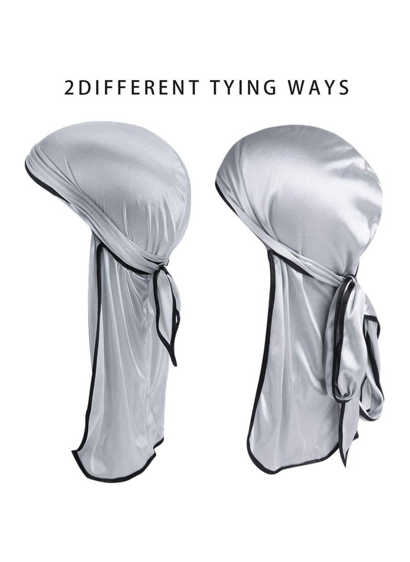 Y&D - Silky Durag Men Soft Silk Durags 360 Waves Headwraps Unisex Cap Bandana Turban Hat with Long Tails and Wide Straps for Kids Women 2 Pcs - Image 1