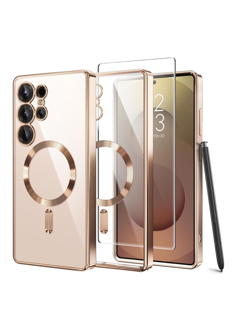 بورتوني غطاء حماية خلفي رفيع مغناطيسي لهاتف Samsung Galaxy S25 Ultra مع دعم MagSafe للشحن اللاسلكي متوافق مع واقي شاشة شفاف عالي الدقة من الزجاج المقوى لهاتف Samsung Galaxy S25 Ultra مقاس 6.9 بوصة - Image 1