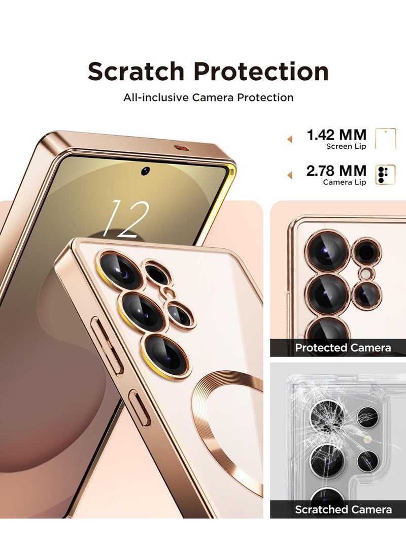 بورتوني غطاء حماية خلفي رفيع مغناطيسي لهاتف Samsung Galaxy S25 Ultra مع دعم MagSafe للشحن اللاسلكي متوافق مع واقي شاشة شفاف عالي الدقة من الزجاج المقوى لهاتف Samsung Galaxy S25 Ultra مقاس 6.9 بوصة - Image 4