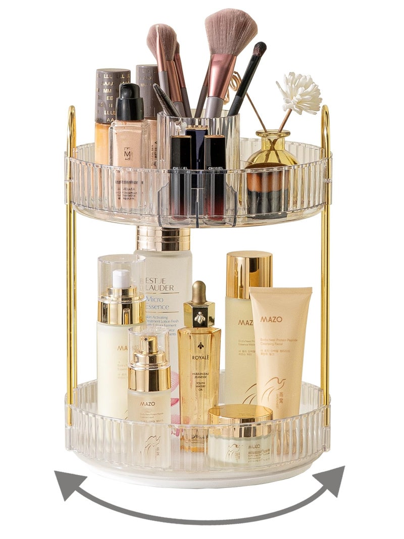 Asayuee 360 Rotating Makeup Organizer2 Tier Large Capacity Make Up Organizers and StorageSkincare Perfume Vanity OrganizersBathroom Cosmetics Storage Organizer CountertopClear