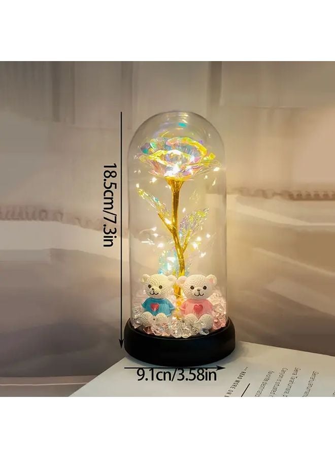 Flashing Pink Rose Diamond Crystal Flower Pot With 2 Bears Battery Powered Home Decor - Image 4