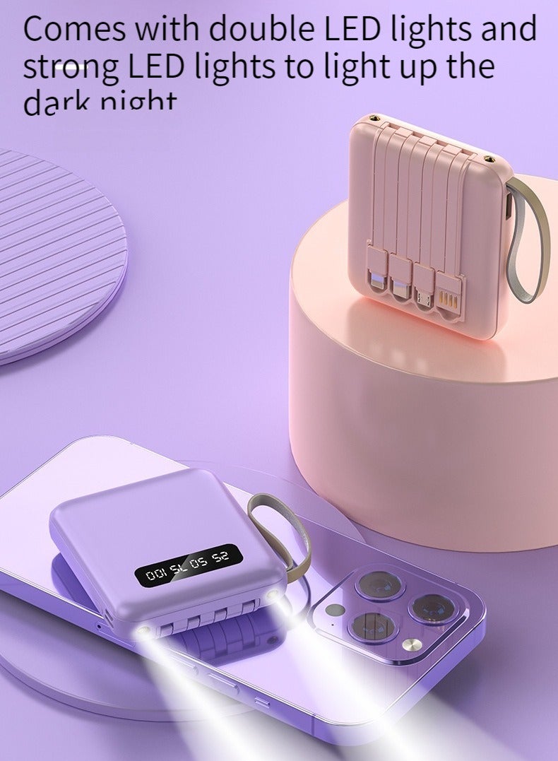 Beauenty Large-capacity Portable Digital Display Charging Treasure Comes With A Charging Line 10000 Mm Mobile Phone Tablet Universal Mini Mobile Power Digital Display Large Screen Purple - Image 3