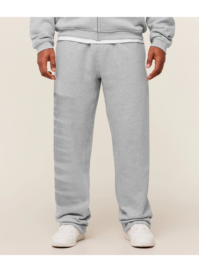 Gymshark Men Side Graphic Wide Leg Sweatpants, Drawstring Loose Straight Leg Joggers, Workout Training Casual Track Pants (Grey) - Image 1
