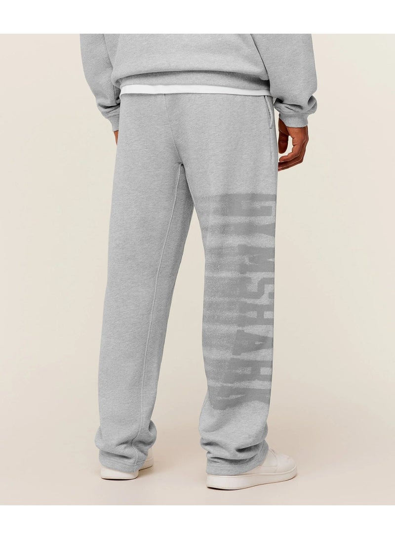 Gymshark Men Side Graphic Wide Leg Sweatpants, Drawstring Loose Straight Leg Joggers, Workout Training Casual Track Pants (Grey) - Image 2