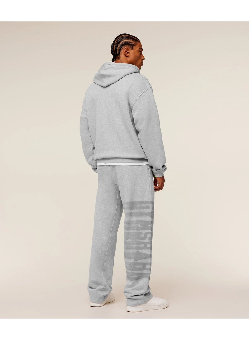 Gymshark Men Side Graphic Wide Leg Sweatpants, Drawstring Loose Straight Leg Joggers, Workout Training Casual Track Pants (Grey) - Image 5