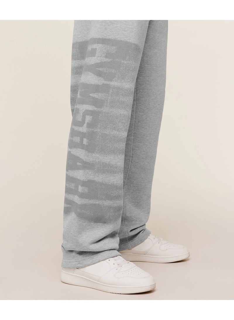 Gymshark Men Side Graphic Wide Leg Sweatpants, Drawstring Loose Straight Leg Joggers, Workout Training Casual Track Pants (Grey) - Image 4
