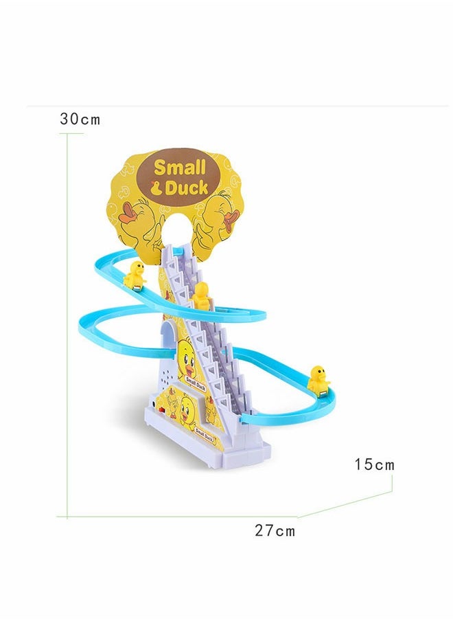 Fun Playful Yellow Duck Race Set with Flashing Lights & Music,Climb Stairs Toy Roller Coaster Toy, Jolly Duck Slide Playset