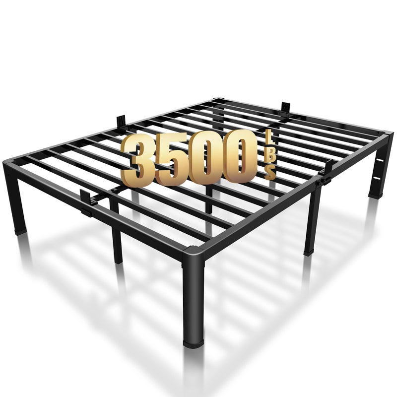 ROIL 18 Inch Full Size Bed Frame with Rounded Corner and Headboard Hole Mattress Retainers 3500LBS Metal Heavy Duty Steel Slats No Box Spring Needed Platform NoiseFree Easy Assembly