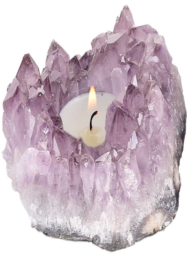 JIC Gem Natural Purple Amethyst Crystal Candle Holder Tealight Stand Home Decoration 4.5 Inch - Image 1