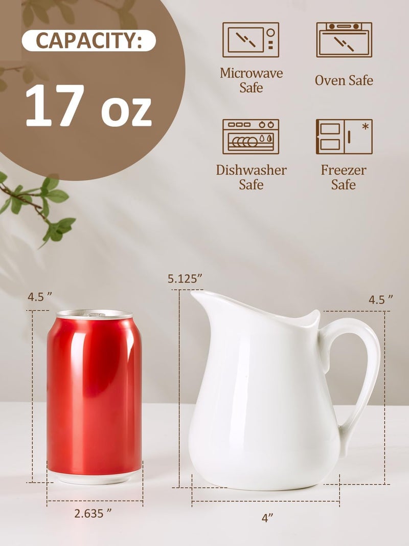 Yedio 17 oz Porcelain Milk Creamer Pitcher with Handle, White Creamer, Microwave & Freezer Safe - Image 2