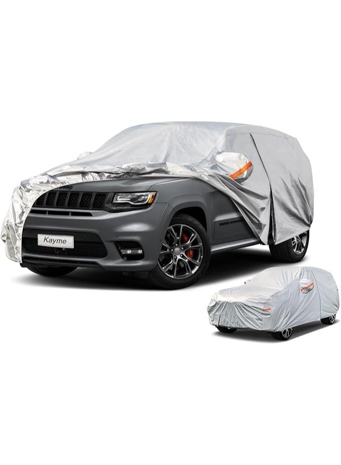 غطاء سيارة SUV بست طبقات، مقاوم للماء، مناسب لجميع الأحوال الجوية، غطاء خارجي كامل الحجم، حماية من المطر والشمس والأشعة فوق البنفسجية، مزود بسحاب من القطن، مقاس عالمي لسيارات الدفع الرباعي (191-200 بوصة). - Image 1