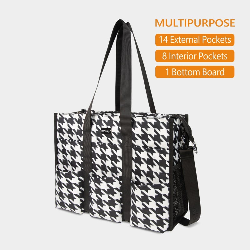 TOPDesign Utility Water Resistant Tote Bag with 22 Exterior & Interior Pockets, Top Zipper Closure & Thick Bottom Support, Perfect Gifts for Working Women, Teachers, Nurses, Accountants (Houndstooth) - Image 3