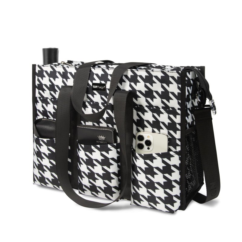 TOPDesign Utility Water Resistant Tote Bag with 22 Exterior & Interior Pockets, Top Zipper Closure & Thick Bottom Support, Perfect Gifts for Working Women, Teachers, Nurses, Accountants (Houndstooth) - Image 2