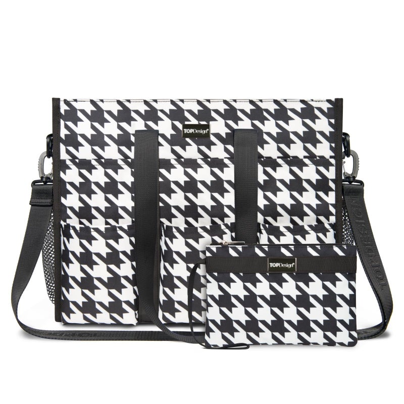 TOPDesign Utility Water Resistant Tote Bag with 22 Exterior & Interior Pockets, Top Zipper Closure & Thick Bottom Support, Perfect Gifts for Working Women, Teachers, Nurses, Accountants (Houndstooth) - Image 1