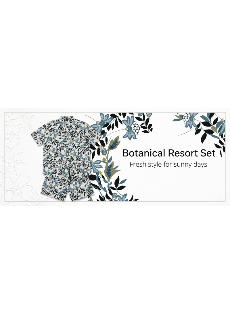 IceZone Men's 2 Piece Matching Set, Bloom Bay Botanical Print, Short Sleeve Button Up Shirt & Quick Dry Swim Shorts, Summer Beach Outfit - Image 4