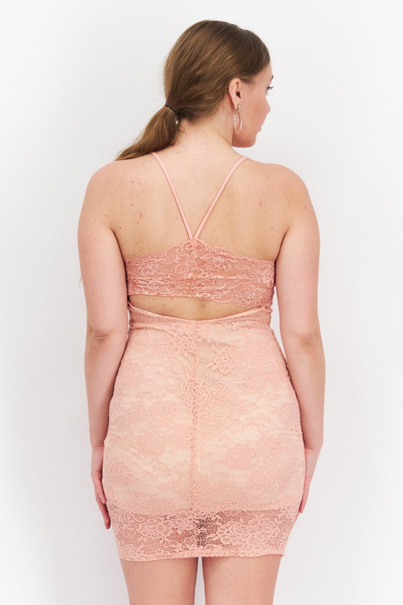 Olive Tree Women Eyelet Mini Dress, Peach - Image 2