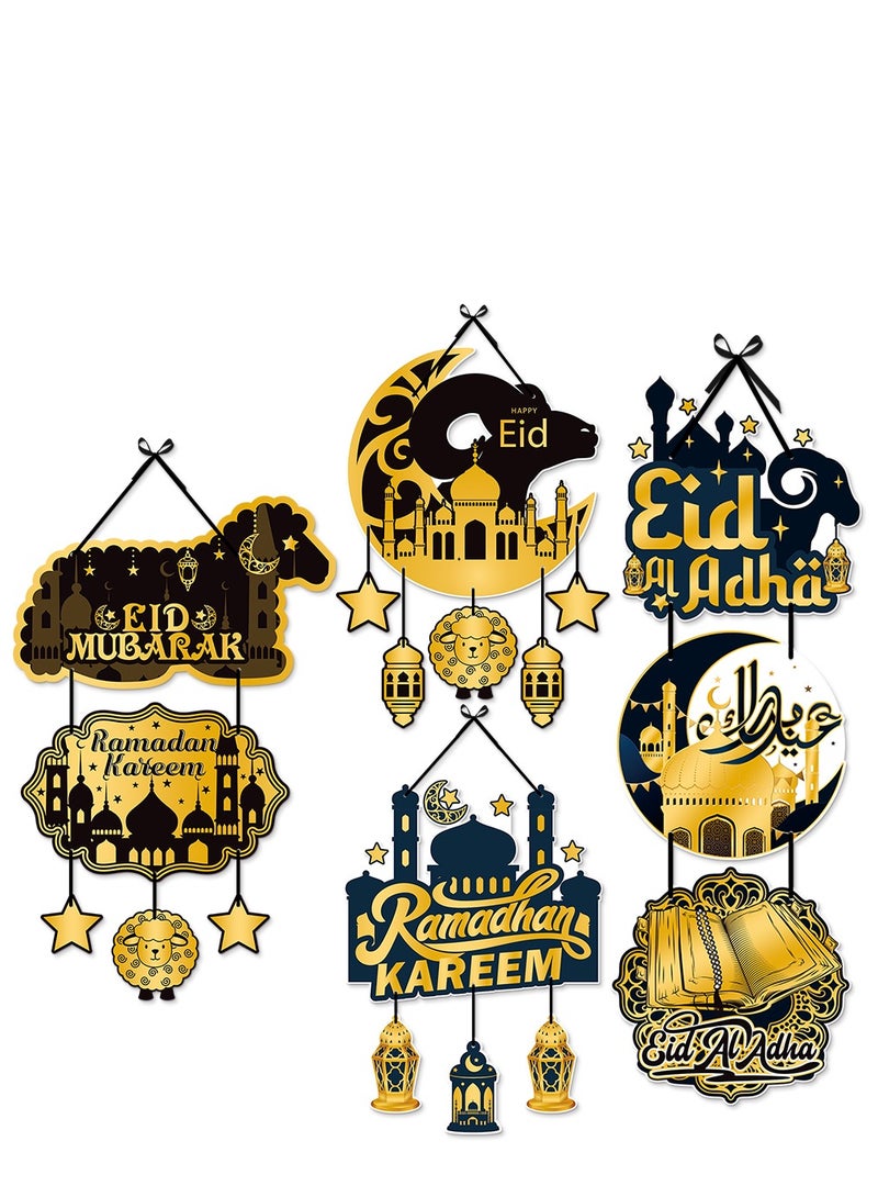 Y&D 4 pcs Eid Ramadan Mubarak Festival Party Decoration Door Hanging Studio Black Gold Door Hanging Moon Festival Party Decoration Props - Image 1