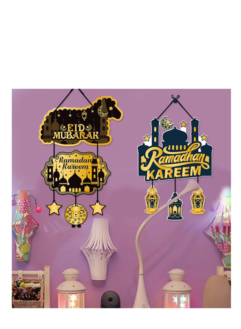 Y&D 4 pcs Eid Ramadan Mubarak Festival Party Decoration Door Hanging Studio Black Gold Door Hanging Moon Festival Party Decoration Props - Image 4
