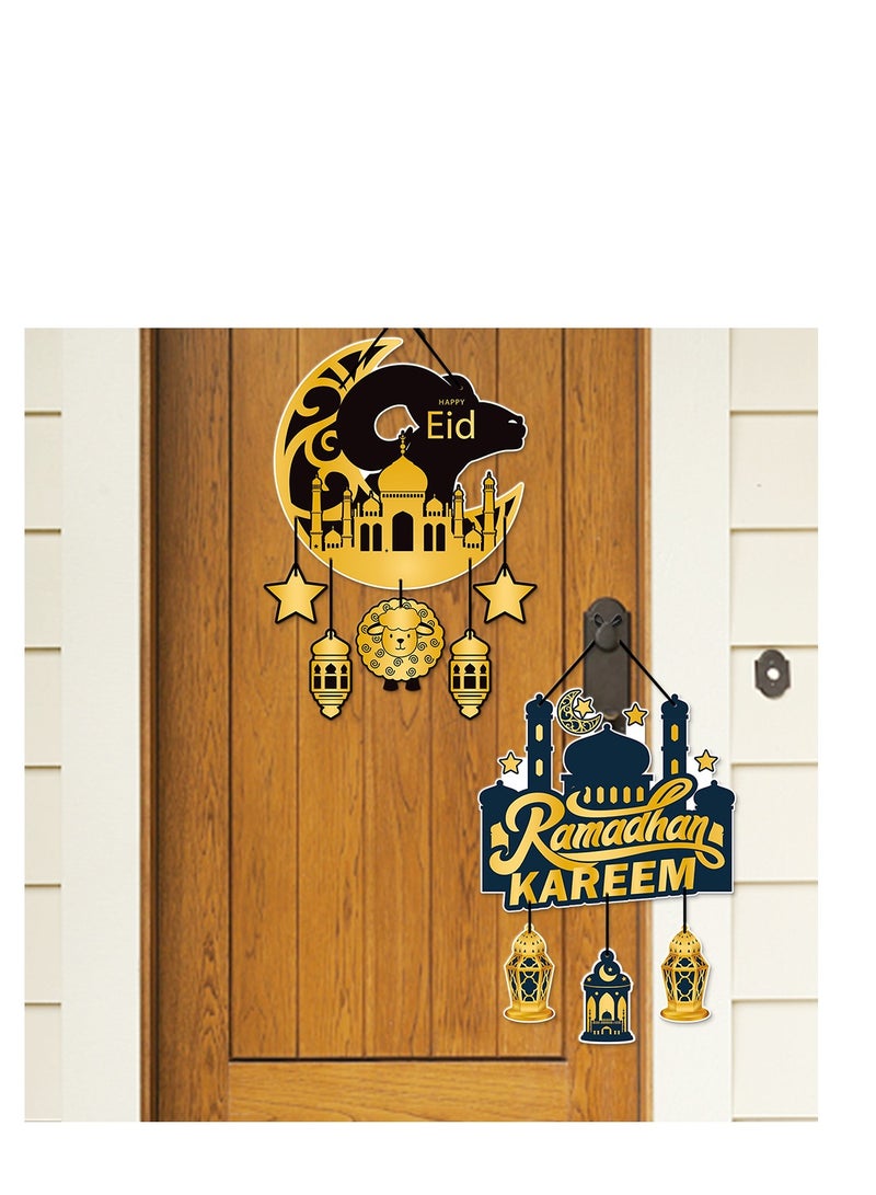 Y&D 4 pcs Eid Ramadan Mubarak Festival Party Decoration Door Hanging Studio Black Gold Door Hanging Moon Festival Party Decoration Props - Image 2