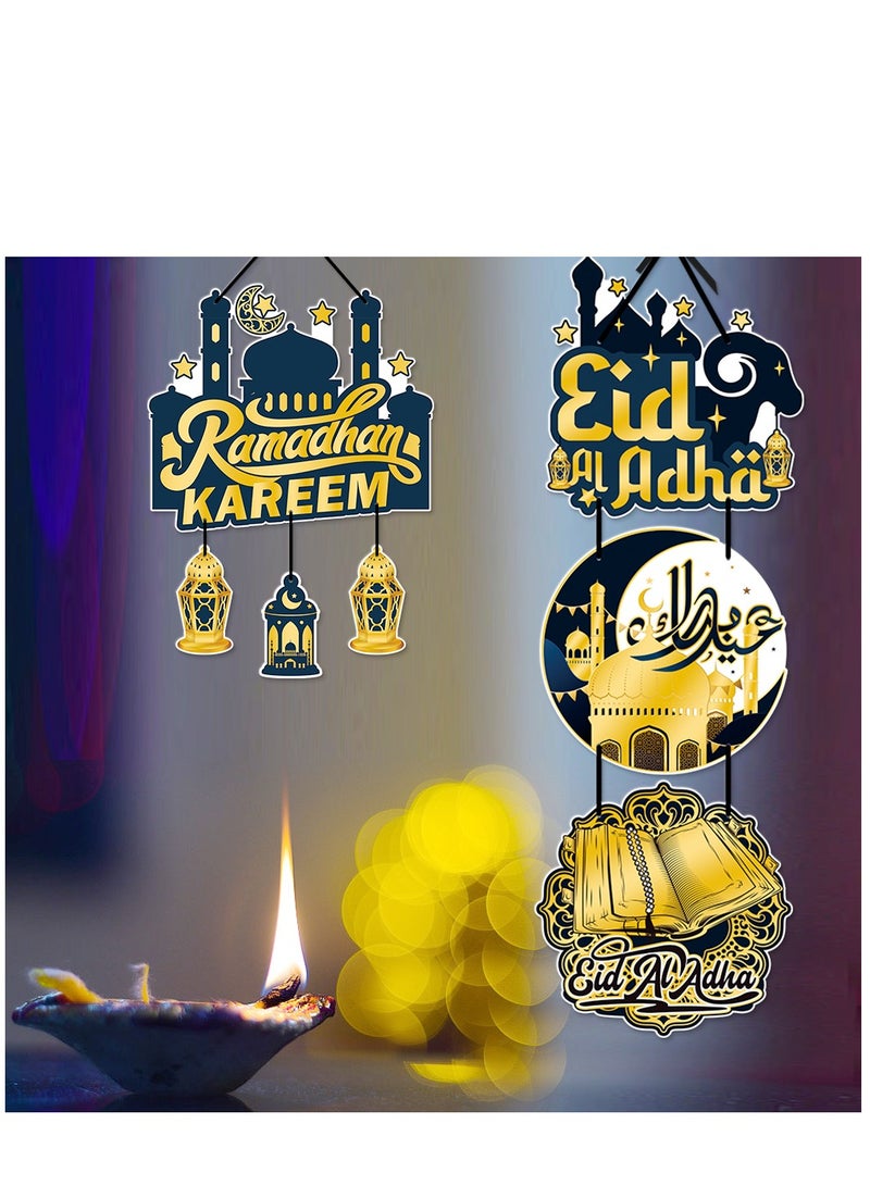 Y&D 4 pcs Eid Ramadan Mubarak Festival Party Decoration Door Hanging Studio Black Gold Door Hanging Moon Festival Party Decoration Props - Image 5