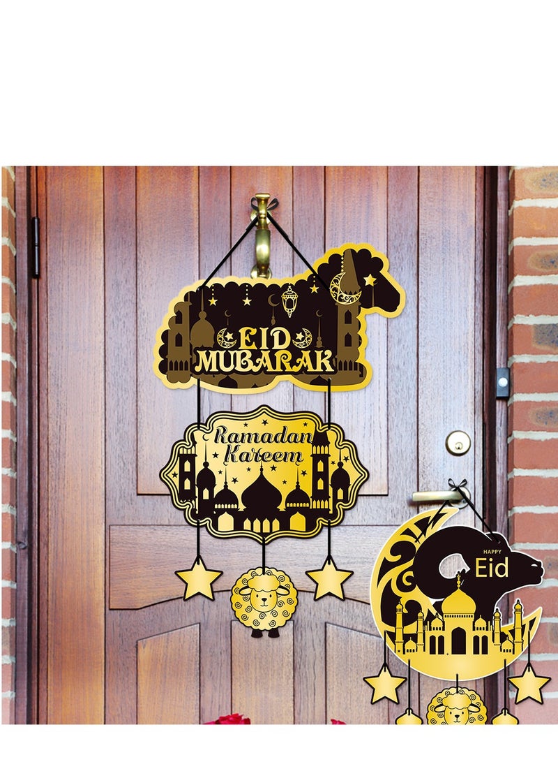Y&D 4 pcs Eid Ramadan Mubarak Festival Party Decoration Door Hanging Studio Black Gold Door Hanging Moon Festival Party Decoration Props - Image 3