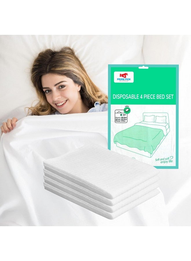 PRIME PICK أوراق سرير قابلة للتصرف بحجم مناسب مع غطاء لحاف وغطاء وسادة للفنادق والسفر والمستشفيات - 4 قطع - Image 1