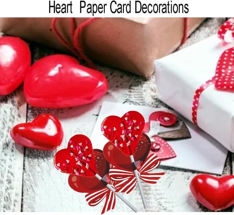 HANSAMU Heart Lollipop Paper Card Decorations for Valentines Day Candy Card Holder for Candy SugarLoaf Candy Gift Package Wrapping Dcor Red Heart Bow Design Lollipop Holder Supplies 50 Pcs - Image 5