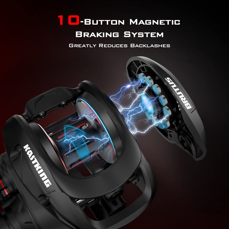 KastKing Brutus Baitcasting Fishing Reel, Graphite Frame, 7.2:1 Gear Ratio, 5+1 Shielded Stainless-Steel Ball Bearings,10 Button Magnetic Braking System, 17.6LB Carbon Fiber Drag, Right Hand - Image 5