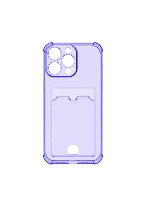Applicable To IPhone 15 Pro Max Mobile Phone Case With Push Card Holder Apple 15 Pro Max Drop-resistant Protective Case-Color:Transparent Purple-Applicable Model:IP 12 Pro 6.1