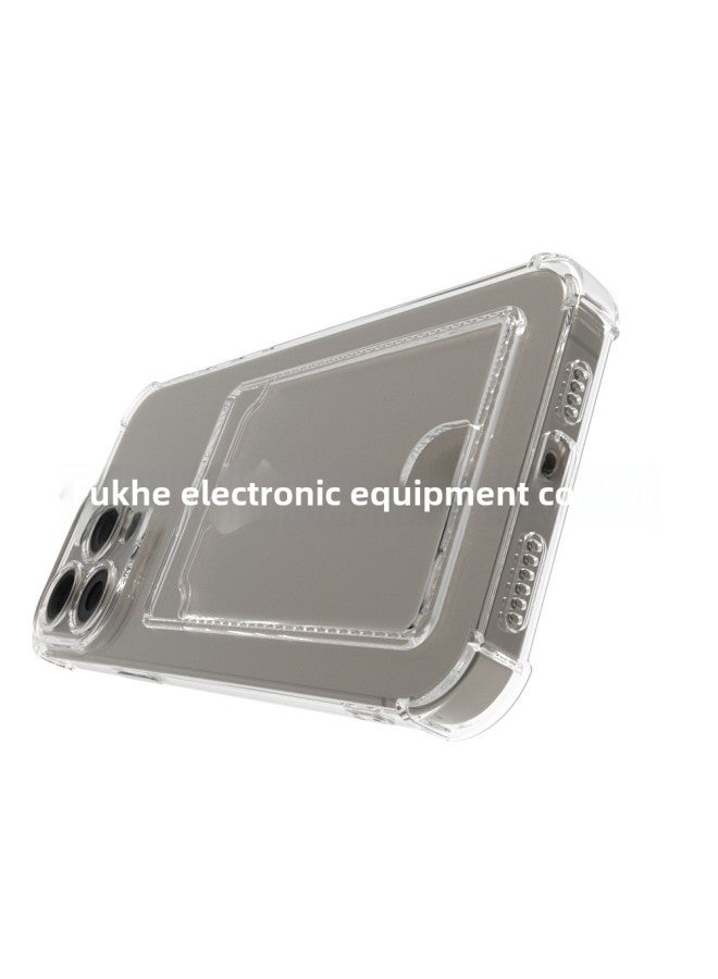 Applicable To IPhone 15 Pro Max Mobile Phone Case With Push Card Holder Apple 15 Pro Max Drop-resistant Protective Case-Color:Transparent Purple-Applicable Model:IP 12 Pro 6.1