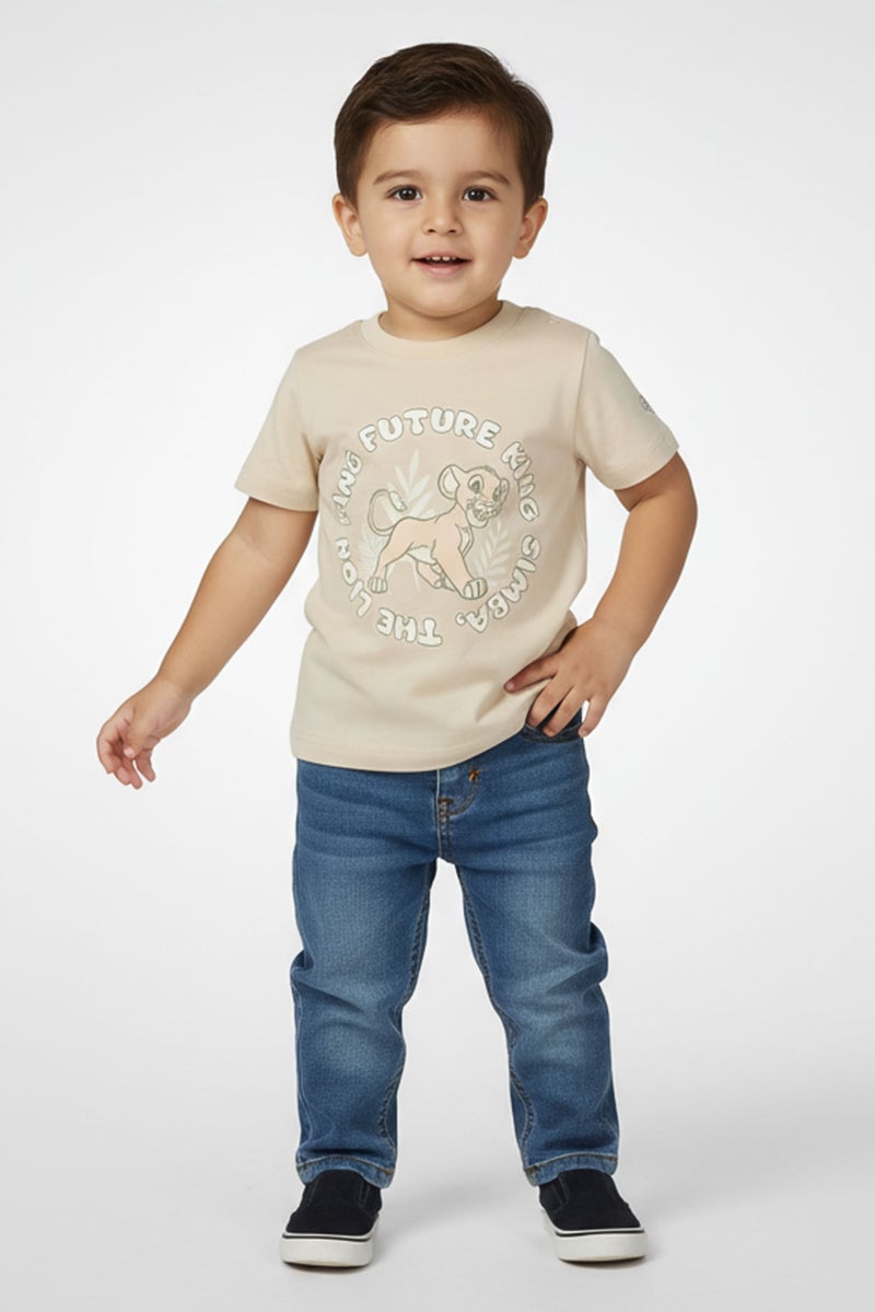 Disney Toddlers Boy The Lion King Graphic Print Short Sleeve T-Shirt, Light Beige - Image 1