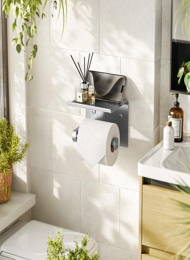 Tindbea Toilet Paper Holder with Phone Shelf, Adhesive or Screw Wall Mount Toilet Tissue Roll Holder, Rustproof & Multifunctional Stainless Steel Bathroom Storage Dispenser (Brushed Nickel) - Image 2