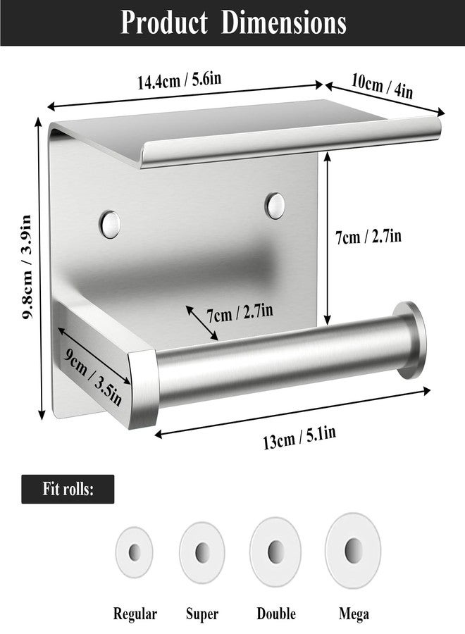 Tindbea Toilet Paper Holder with Phone Shelf, Adhesive or Screw Wall Mount Toilet Tissue Roll Holder, Rustproof & Multifunctional Stainless Steel Bathroom Storage Dispenser (Brushed Nickel) - Image 3
