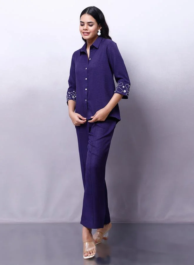 Athena Purple Embellished Shirt with Trousers Co-Ords