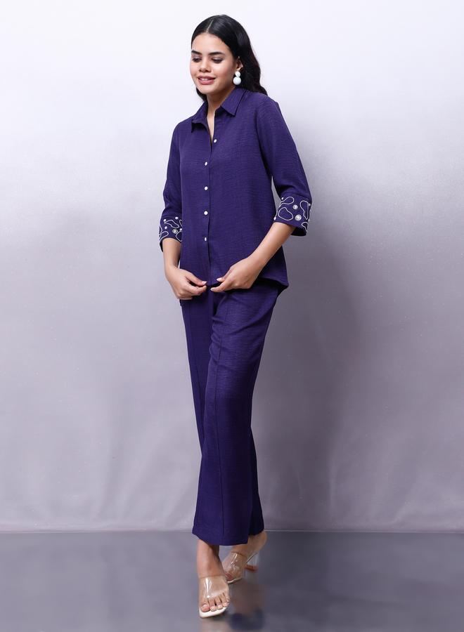 Athena Purple Embellished Shirt with Trousers Co-Ords - Image 2