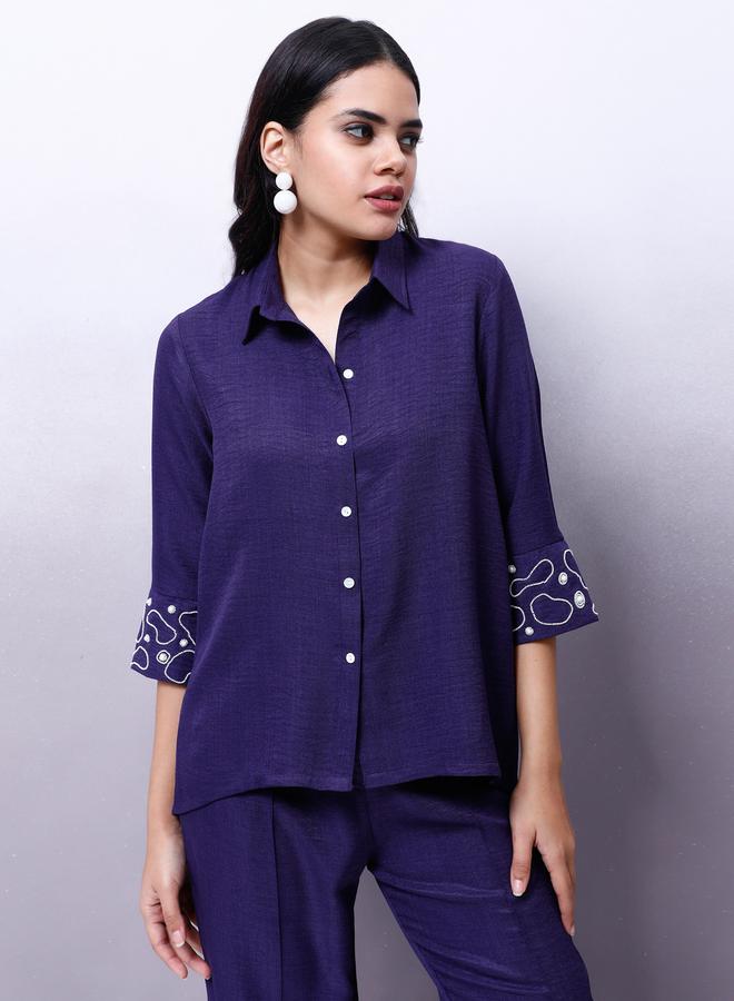 Athena Purple Embellished Shirt with Trousers Co-Ords - Image 4