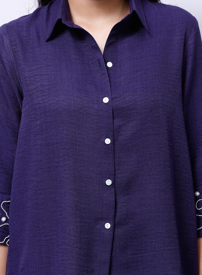 Athena Purple Embellished Shirt with Trousers Co-Ords - Image 3