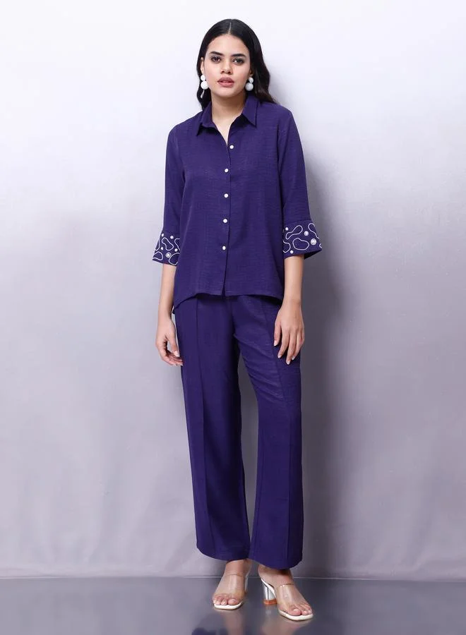 Athena Purple Embellished Shirt with Trousers Co-Ords