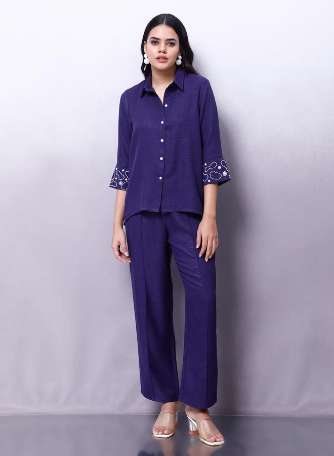 Athena Purple Embellished Shirt with Trousers Co-Ords - Image 1