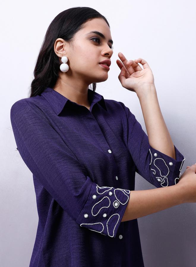 Athena Purple Embellished Shirt with Trousers Co-Ords - Image 5
