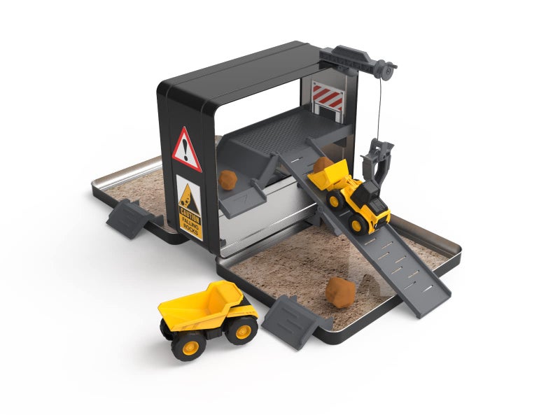 CAT Construction Toys Store N Go Playset Tin Travel Case Transforms into MultiLevel Worksite Includes 2 Little Machines Vehicles 10 Accessories Portable STEM Toy for Kids Ages 3 - Image 2