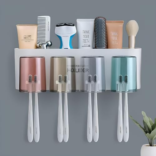 Tyzag Toothbrush Holders for Bathroom, Tooth Brushes Holder, Toothbrush Holder Wall Mounted, Brush Holder for Bathroom Wall Mounted (4 Cup, White) - Image 1