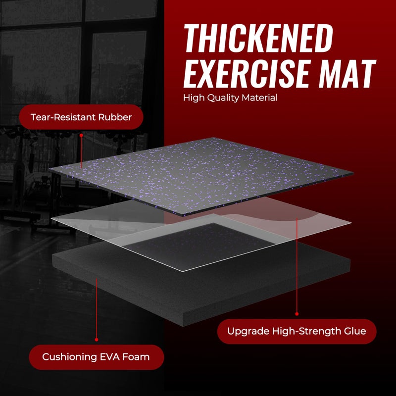 SUPERJARE 0.56'' Thick 12 Pcs 48 Sq Ft Rubber Top Exercise Equipment Mats, High Density EVA Foam Mats with Rubber Top, Interlocking Gym Flooring for Home Gym, Protective Workout Mat, Black/Purple - Image 2