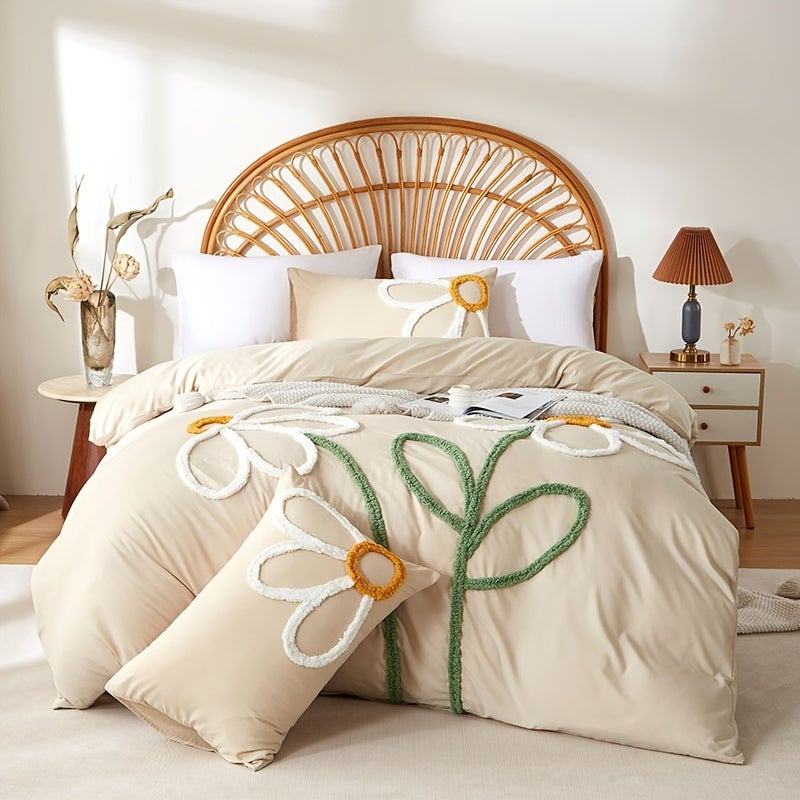 2/3pcss Boho Tufted Little Daisy Design Bedding, Easy Soft And Comfortable Bedding 2/3pcs Set with Zipper 1 Duvet Cover And 1/2 Envelope Pillowcases Multiple Colors And Sizes for All Seasons - Image 2