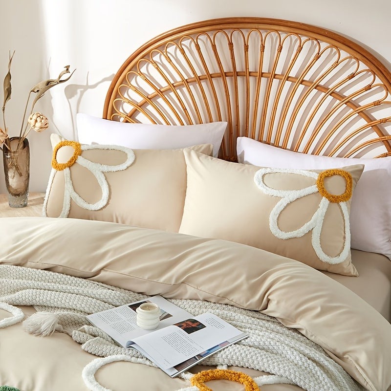 2/3pcss Boho Tufted Little Daisy Design Bedding, Easy Soft And Comfortable Bedding 2/3pcs Set with Zipper 1 Duvet Cover And 1/2 Envelope Pillowcases Multiple Colors And Sizes for All Seasons - Image 5